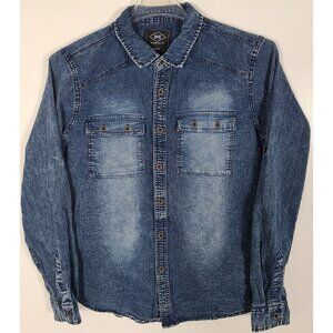 ROK Men's Size Medium Blue Jean Shirt Long Sleeve Collared Button Front